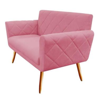 Imagem de Namoradeira Decorativa Sabrina Suede Rosa Pés Madeira Ms Decor - Mansã