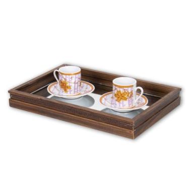 Imagem de Bandeja Espelhada de Madeira Pequena e Grande para Decoração, Cozinha, Salão, Cantinho do Café(22x32cm,Marrom escuro)