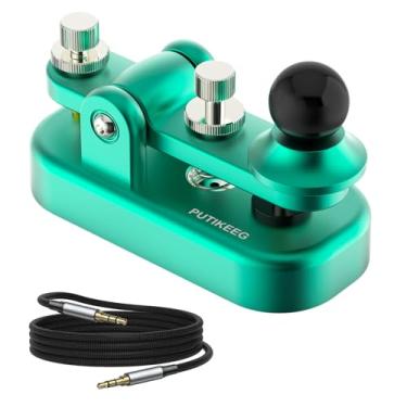 Imagem de Mini chave de rádio Morse CW HAM Send Telegram Double Paddle Morse Code Key com base de corpo de liga de alumínio (verde escuro)