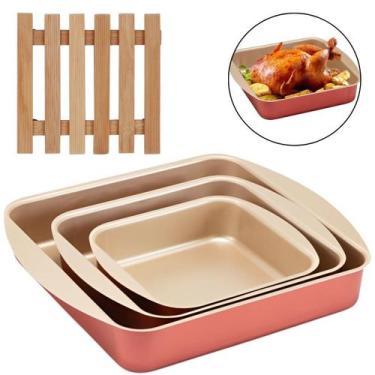 Imagem de Jogo Forma Quadrada 03 Peças Antiaderentes + Descanso Panela - Marcola