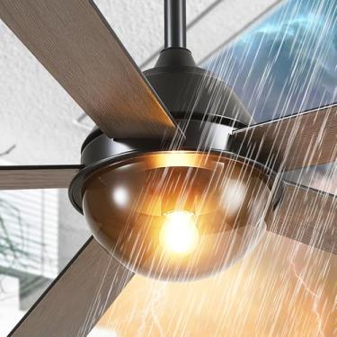 Imagem de Asyko Ventiladores De Teto Com Luzes, Ventiladores De Teto Internos/Externos De 52", À Prova D'Água Para Pátios, Gazebos E Quintais - Classificação De Umidade, Silenciosos, 6 Velocidades, Iluminaçã