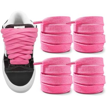 Imagem de NDTEZUGT 2 pares de cadarços gordos para Vans Knu Skool Classic Skate Shoes, 5/20.3 cm (1,5 cm) de largura de algodão grande grosso cadarços de substituição, rosa, 54"/140cm