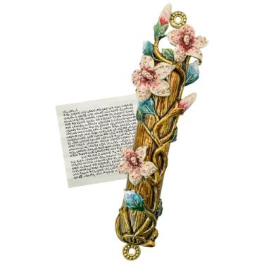 Imagem de MrMrKura Mezuzá com rolagem para porta, capa mezuzá de bênção de liga de zinco e esmalte para porta, mezuzha pintado colorido kosher para presentes judaicos/decoração judaica, Natal (verde brilhante