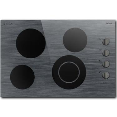 Imagem de Karinear Cooktop Elétrico De 30 Polegadas, 4 Bocas, Controle Por Botão, Cooktop Elétrico De Cerâmica Embutido Com Linda Superfície De Vidro Com Padrão De Madeira, 6700 W, 220-240 V Com Fio (Sem Tom