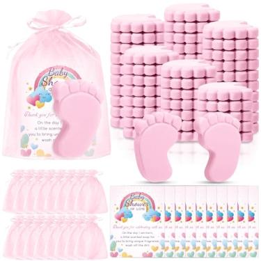 Imagem de SytuHete 100 conjuntos de lembrancinhas de chá de bebê, sabonete refrescante para os pés, lembrancinhas perfeitas para chá de bebê para convidados, presentes e prêmios com sacos de organza, cartões de