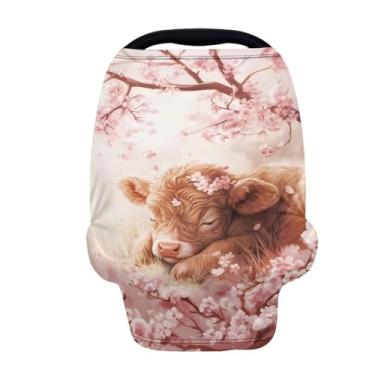 Imagem de Wanyint Highland Capa de assento de carro infantil rosa flor de vaca fofa para bebês, capa de assento de carro para bebês, carrinho de bebê, amamentação, cadeira alta, carrinho de compras