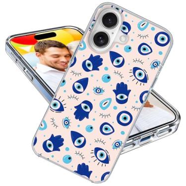 Imagem de Capa para iPhone 16 para meninas mulheres homens, ARTIOSIT à prova de choque fina fina macia TPU transparente capa protetora para iPhone 16 6.1, desenho animado azul peru olho turco da providência