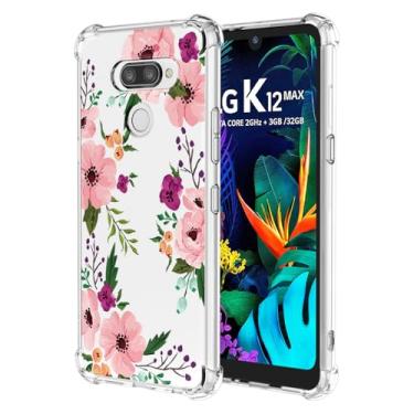 Imagem de RRXSYXL Capa para LG K50, LG Q60, LG K12 Max, LG K12 Prime com estampa floral transparente, capa macia à prova de choque, flor de cerejeira, K50