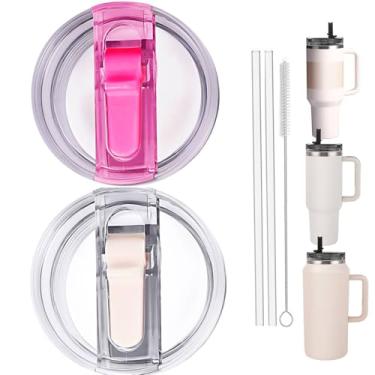 Imagem de Tampa flip de copo à prova de vazamento de 2 peças com canudo - Apto para Stanley ProTour Quencher e Quencher H2.0 copo de 1,134 g, 1,8 g (Cream-A E Rosa, 1,134 g e 1,814 g)