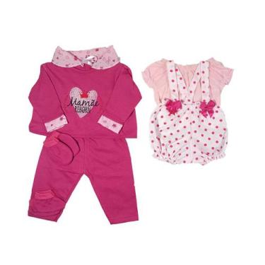 Imagem de Kit Roupinha Bebê Reborn Jardineira + Pijama 5 Peças Pink - Mamãe Rebo