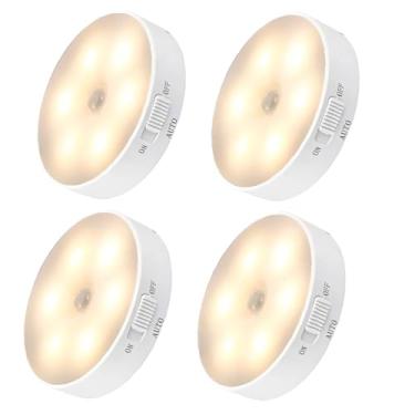 Imagem de Kit 4 Luminária Led inteligente Sem Fio Com Sensor de Presença Movimento Recarregável Com Cabo USB Para Closet Armário Corredor Escada Quarto De Bebê Criança Iluminação Inteligente Com Fita Adesiva