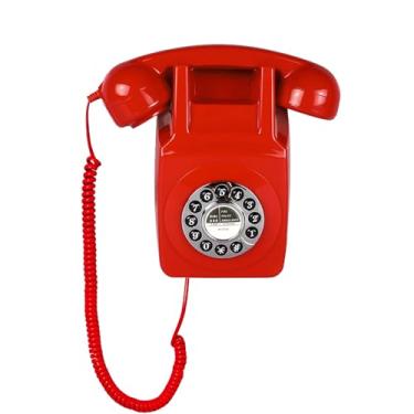 Imagem de Telefone de parede, telefone fixo com fio para casa, telefone retrô montado na parede, telefones antigos da década de 1960, telefone trimline analógico de linha única com toque alto para idosos (vermelho)