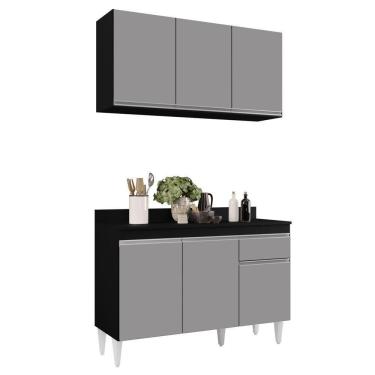 Imagem de Armário Aéreo Virgínia E Balcão Para Pia Com Tampo 120cm Arizona Preto-cinza - Lumil