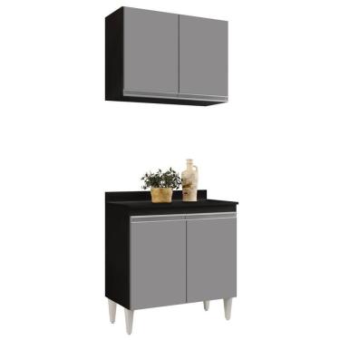 Imagem de Armário Aéreo Califórnia E Balcão Hawai Com Tampo 80cm Preto-cinza - Lumil