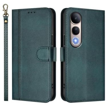 Imagem de Capa carteira flip de couro PU para VIVO V50 Lite 5G, capa de telefone com alça de pulso, 3 compartimentos para cartão + bolso para dinheiro, fecho magnético, suporte antiqueda e compatível com