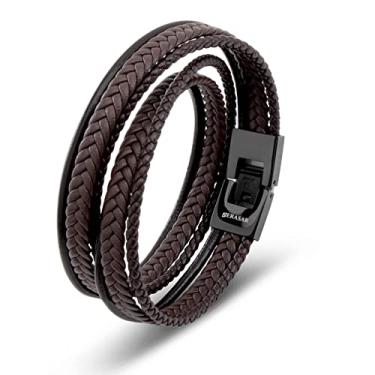 Imagem de SERASAR | Pulseira de couro premium para homens em preto e marrom | Diferentes comprimentos | Fecho de aço inoxidável | Inclui caixa de joias | Ótimo presente para homens, 46cm, Couro, Sem Pedra