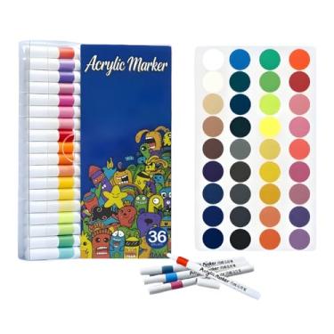 Imagem de Kit 36 Canetas Acrílicas para Pintura, Marcadores Acrílicos de Tinta Permanente Canetinha Posca para Madeira Tecido Tela Pedra Vidro Cerâmicas Desenho Artístico (36)