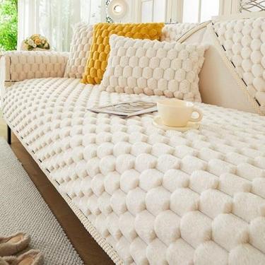 Imagem de Capa de sofá luxuosa de pele sintética - Protetor de sofá secional espesso, macio e antiderrapante(Beige,110 * 180cm/43 * 71in)
