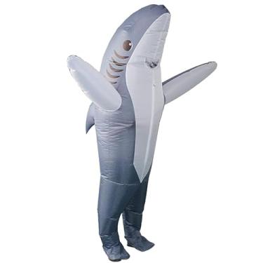 Imagem de Fantasia inflável de Halloween da Poptrend, fantasia de adulto para Halloween, presente de aniversário Cos Play Party, Inflatable Grey Shark Costume, Large