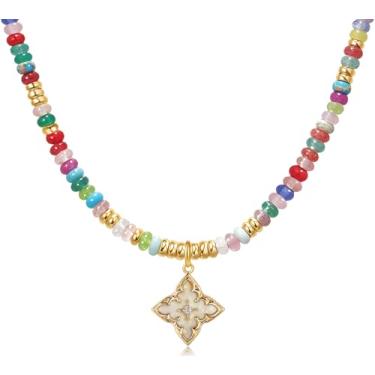 Imagem de SHBOAZED Colares de trevo de ouro para mulheres, gargantilha de pedras preciosas coloridas em ouro 14 K, joias feitas à mão, joias de presente, Cristal, Zircão