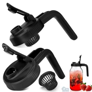 Imagem de Tampa de bico de vidro Mason Pote, pacote com 2 tampas de frasco de vidro de boca larga com alça, tampas de plástico com bico em forma de V, tampa flip estendida, tampa hermética à prova de vazamento