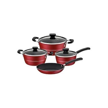 Imagem de Jogo de Panelas Tramontina Sicília em Alumínio com Revestimento Interno e Externo Antiaderente Starflon Excellent Vermelho – 4 Peças