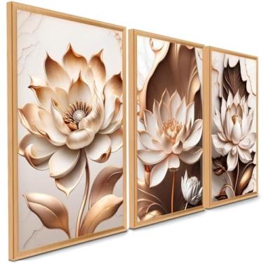 Imagem de 2025 Quadros Decorativos Flor Tulipa Branca Dourada 3 Peças Mosaico Sala Quarto Escritório (05, Tamanho 20x30 Centímetros)