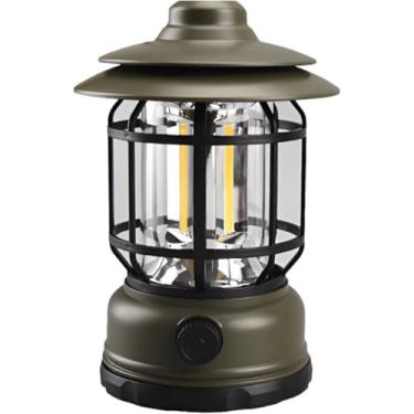 Imagem de Lampião LED Recarregável Retrô Portátil Luminária para Camping Pesca Acampamento Emergências com Regulagem (Verde)
