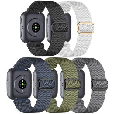 Imagem de HQzon Pacote com 5 pulseiras de relógio de nylon elásticas compatíveis com Amazfit Bip 6/Bip 5/Gtr 4/Gtr 3/Gtr 2/47 mm/Balance, pulseira elástica de 22 mm para homens e mulheres