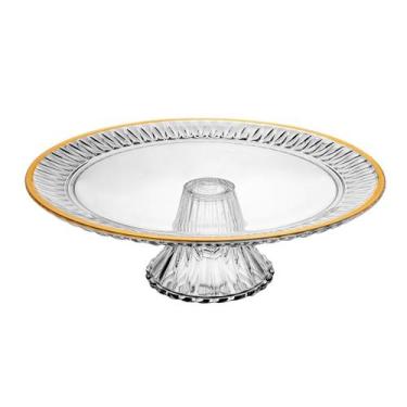 Imagem de Prato para Bolo de Cristal com Pé e Fio de Ouro Radial Lyor