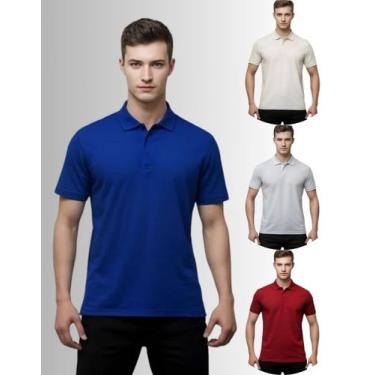 Imagem de Kit 4 Camisas Masculina Gola Polo Piquet Poliéster - Genérica, Royal, 
