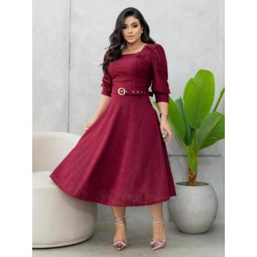 Imagem de Vestido Rodado Moda Evangélica Manga 3/4 com Cinto para Festa de Casam