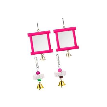 Imagem de KiBcsLic 2x Brinquedos de espelho de galinha Brinquedo de de madeira Bico Pedras de moer com sino para pássaros, Vermelho