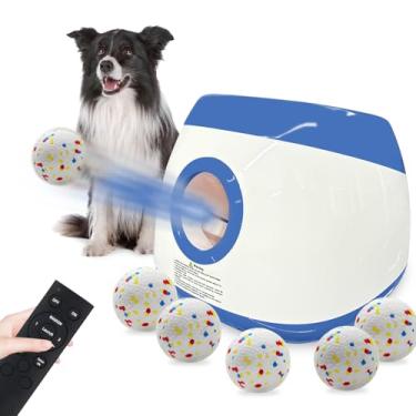Imagem de SOCO Lançador automático de bolas para cães com 6 peças de bolas de tênis, lançador de bola recarregável tipo C, distância de tiro de 40 a 80 pés, brinquedos para cães ao ar livre e interno