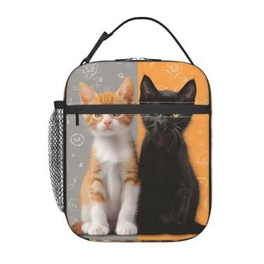Imagem de VANZEV Lancheira isolada para mulheres e homens, lancheira de gato amarelo e preto, reutilizável, portátil, lancheira térmica à prova d'água para escritório, piquenique, trabalho, viagem, caminhada