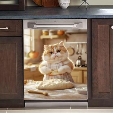 Imagem de BVBOX Adesivo magnético para máquina de lavar louça, capa de adesivo reutilizável para painel de geladeira, fácil de aparar eletrodomésticos decorativos 58,4 cm L x 66 cm A (chef de gato, 58,4 cm L x