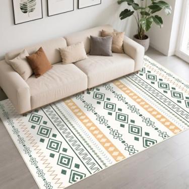 Imagem de Season wind Tapetes laváveis de área neutra 12 x 18 cm, antiderrapante, moderno, macio, grande, para sala de estar, entrada, quarto, casa de fazenda, verde e laranja