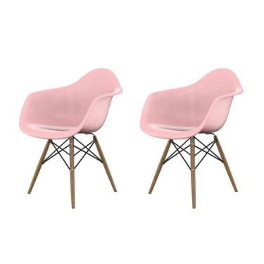 Imagem de Conjunto com 2 Cadeiras Eames Arm DSW Rosa e Madeira - Mobly