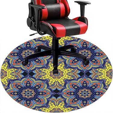 Imagem de Tapete de cadeira de mesa mandala, textura estilo mandala, tapete de cadeira de mesa para piso de madeira de escritório em casa, protetor de piso de pilha baixa, redondo 119 cm