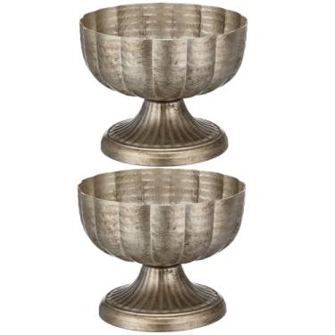 Imagem de Ninehaoou 2 peças de compota de metal vintage envelhecido compota vaso de prata centro de mesa vaso de pedestal para casamento, festa de aniversário, atividades internas e externas, 20 cm de diâmetro