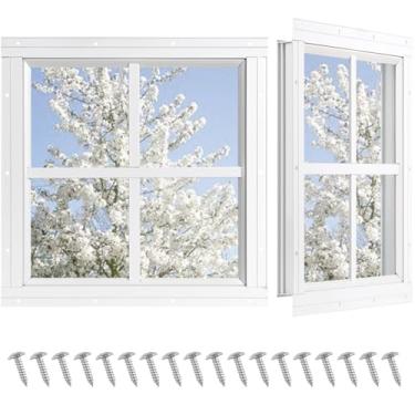 Imagem de NOTASA Janelas de galinheiro pacote com 2, janelas de galinheiro 30,5 cm x 30,5 cm com vidro temperado, janela pequena montada em empena quadrada para galpão, teatro, casa, garagem (branco)