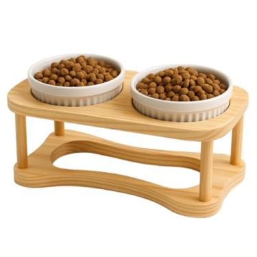 Imagem de Comedouro Bebedouro Duplo Elevado Para Caes Cachorros E Gatos 320ML (Branco)