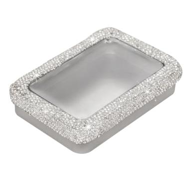 Imagem de MINGZAIQIPEI Caixa de metal brilhante de strass de alumínio com tampas, tampa transparente, vazia, mini estojo de armazenamento portátil para velas domésticas, doces, presentes, bálsamos e tesouros 8