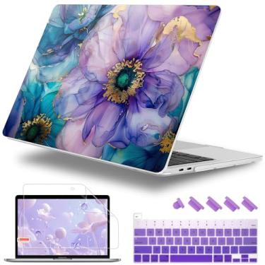 Imagem de Lepeoac Capa para MacBook Pro de 13 polegadas com/sem Touch Bar (2016-2022, M2 A2338 M1 A2289 A2251 A2159 A1989 A1706 A1708), capa rígida + capa para teclado + plugue de poeira, flores de arte fluidas