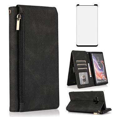 Imagem de Asuwish Capa tipo carteira compatível com Samsung Galaxy Note 9, protetor de tela de vidro temperado e zíper de couro retrô, suporte para cartões, acessórios para celular Note9 Not S9, feminino,