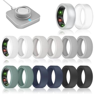 Imagem de sylacor Pacote com 14 capas de anel compatíveis com Oura Ring Gen 4/Gen 3 Horizon/Gen 3 Heritage, capa de anel de silicone ultrafina antiarranhões para mulheres e homens, suporta carregamento com capa