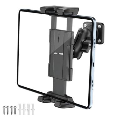 Imagem de OHLPRO Suporte de parede para tablet, rotação de 360° para iPad mini Pro Air de 5 a 13 polegadas, Fire HD, Galaxy Tab, Switch e telefone, base perfurada com suporte de braço de 3 polegadas, inclinação