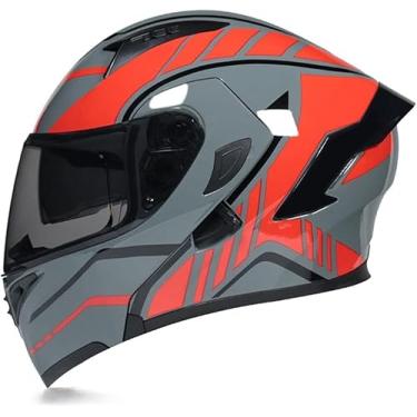 Imagem de Capacete Modular Para Motocicleta Para Adultos, Capacete De Moto Com Viseira Solar Dupla Para Rosto Inteiro Capacete De Motocross Aprovado Pelo Dot Para Homens E Mulheres Scooter, F, XL(61~63cm)