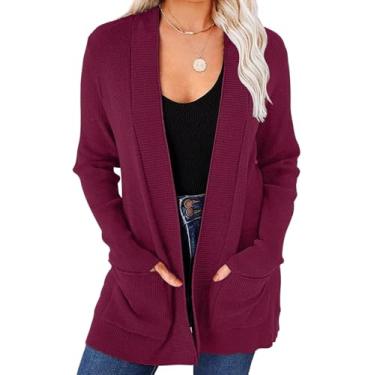 Imagem de Cardigan De Tricô Aberto Para Mulheres Com Bolsos, Red, S