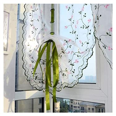 Imagem de Hapivida Cortina romana, 80 cm L x 200 cm A cortinas bordadas semitransparentes clássicas com tela floral para janela, cortinas ajustáveis, cortinas para quarto, varanda, cozinha